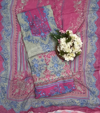 CKC 648 Muslin Grey With Dark Pink Suit Fabric / CKC Muslin Suits