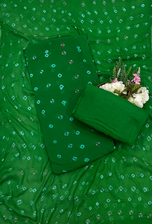 Jaipuri Georgette Green Suit Fabric / CKC Jaipuri Suits