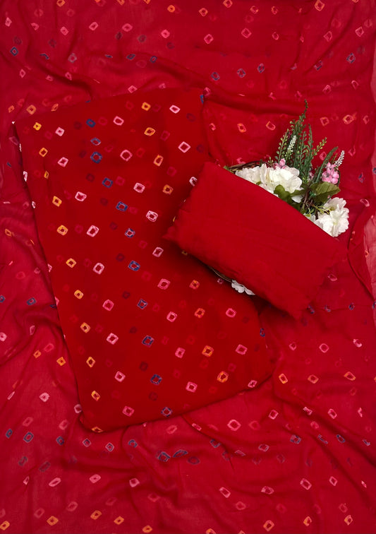 Jaipuri Georgette Red Suit Fabric / CKC Jaipuri Suits