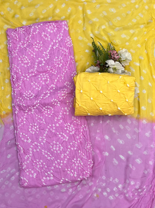 CKC 431 Jaipuri Pink With Yellow Suit Fabric / CKC Jaipuri Suits