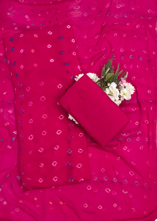Jaipuri Georgette Hot Pink Suit Fabric / CKC Jaipuri Suits