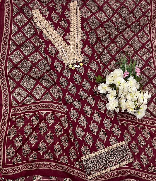 CKC 798 Cotton Maroon Suit Fabric/ CKC Cotton Bazaar