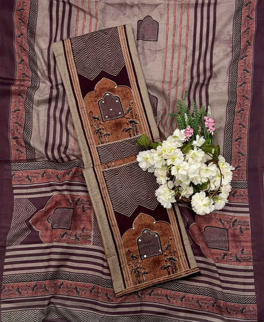 CKC 803 Cotton Beige With Rust Peach  Suit Fabric / CKC Cotton Bazaar