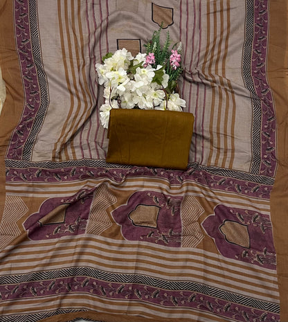 CKC 801 Cotton Beige With Dark Mustard Suit Fabric / CKC Cotton Bazaar