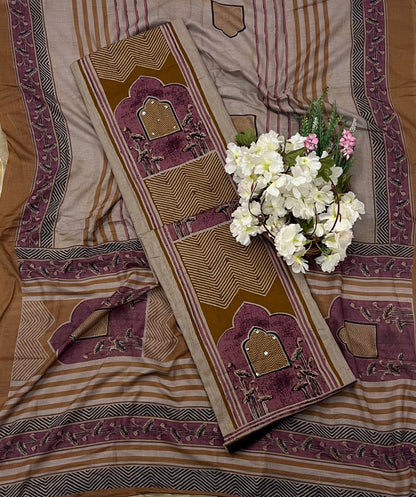 CKC 801 Cotton Beige With Dark Mustard Suit Fabric / CKC Cotton Bazaar
