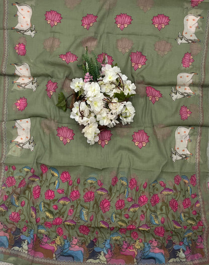 CKC 835 Mul Cotton Green suit Fabric/ CKC Mul Cotton