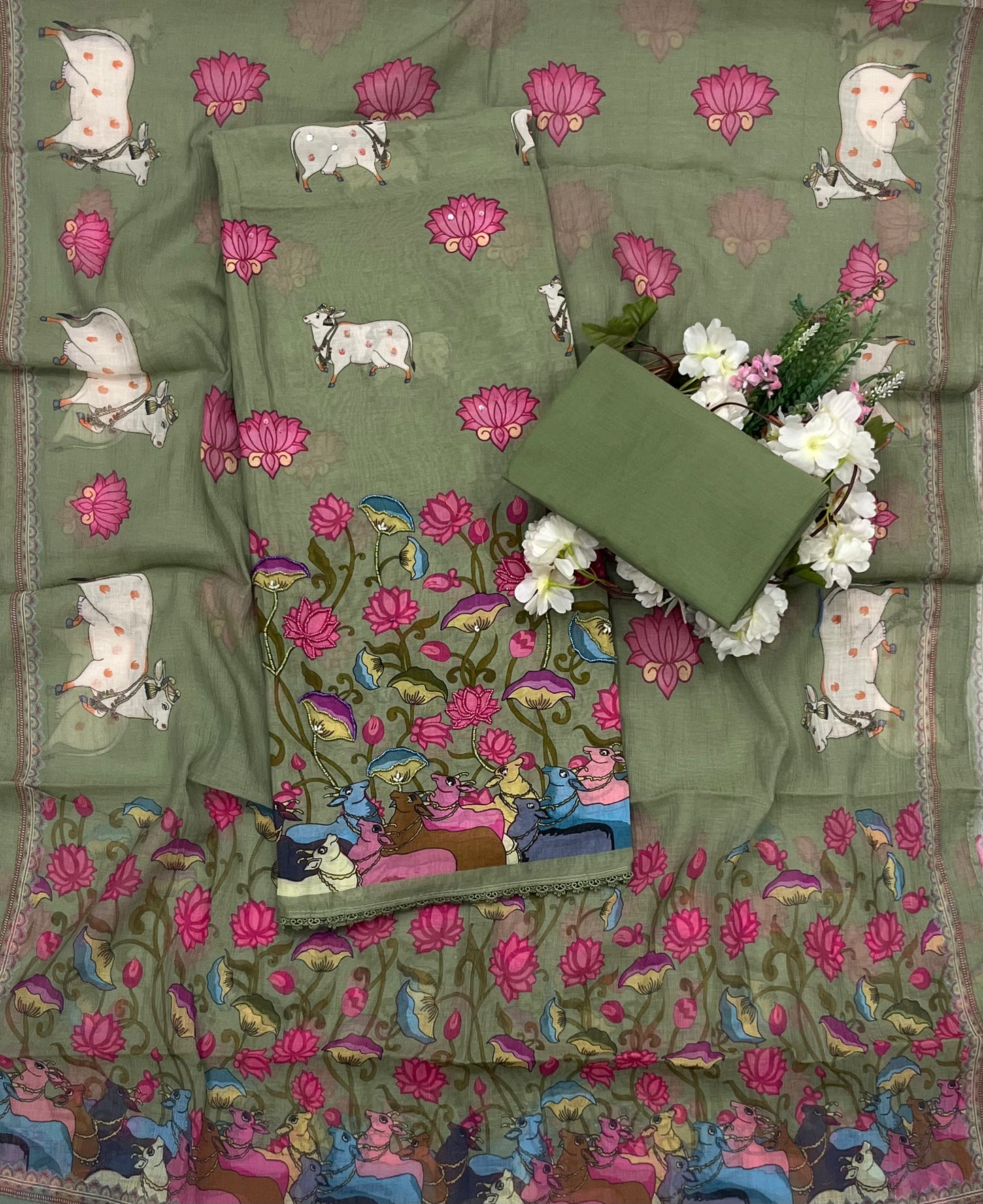 CKC 835 Mul Cotton Green suit Fabric/ CKC Mul Cotton