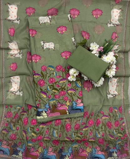 CKC 835 Mul Cotton Green suit Fabric/ CKC Mul Cotton