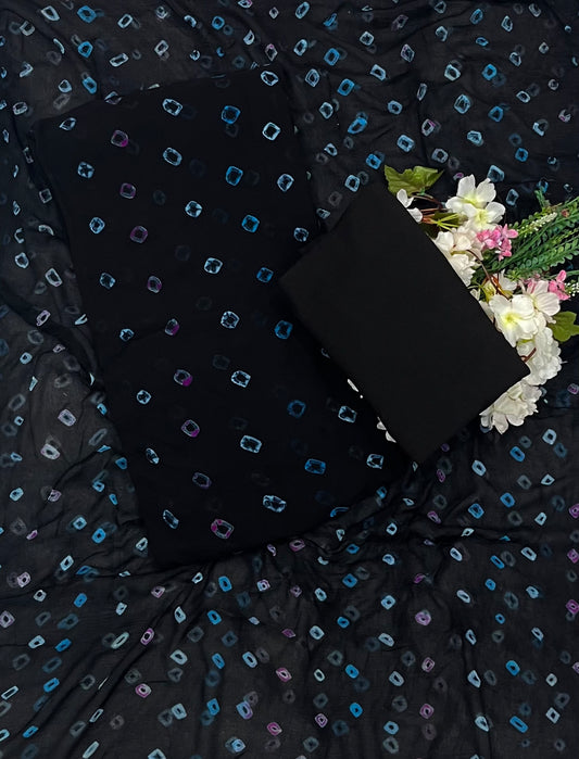 Jaipuri Georgette Black Suit Fabric / CKC Jaipuri Suits