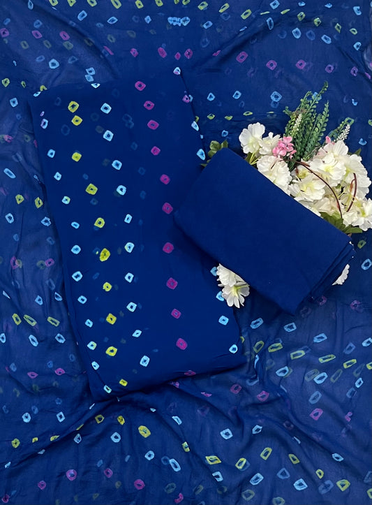 Jaipuri Georgette Navy Blue Suit Fabric / CKC Jaipuri Suits