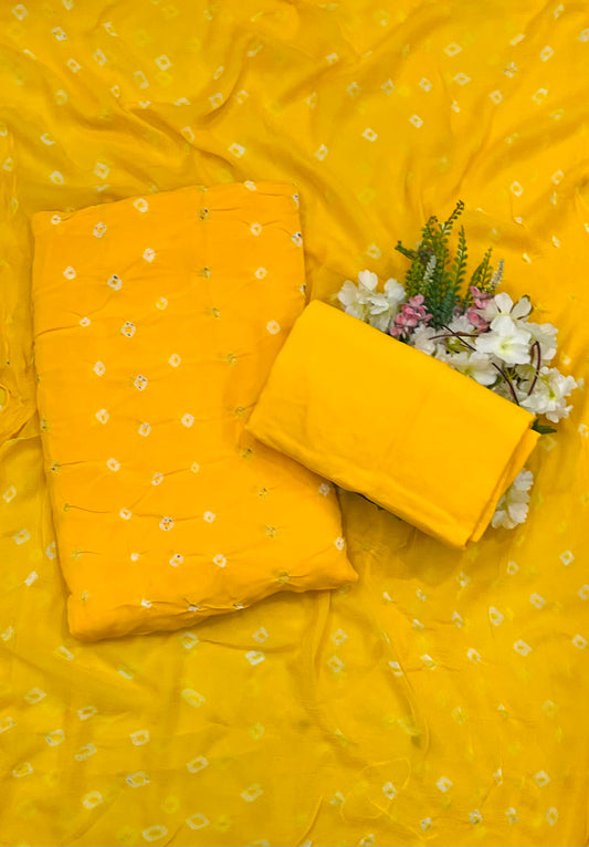 Jaipuri Georgette Yellow Suit Fabric / CKC Jaipuri Suits