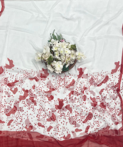 809 Georgette White With Red Suit Fabric / CKC Georgette Suits
