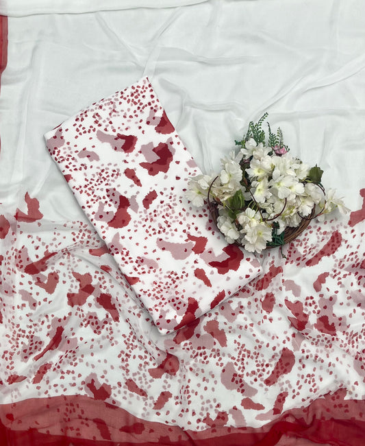 CKC 809 Georgette White With Red Suit Fabric / CKC Georgette Suits