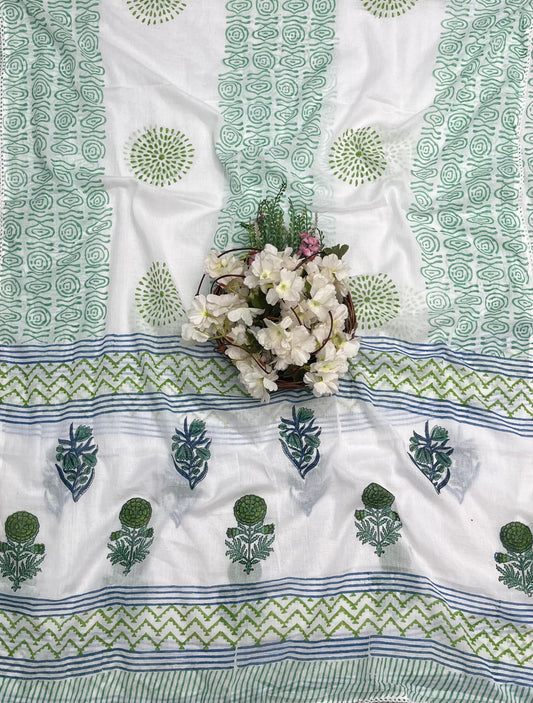 CKC 18 Cotton White With Green Suit Fabric / CKC Cotton Bazaar