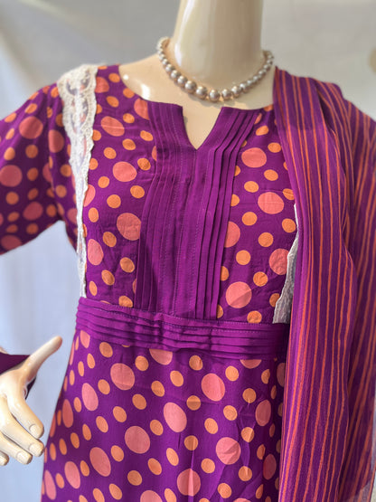 842B Crepe Polka Dot Purple Stitched Suit / CKC Stitched Suits