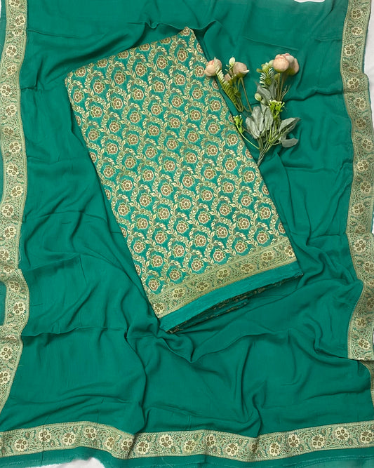 Pure Khaddi Georgette Dark Sea Green Suit Fabric / Banarasi Baithak