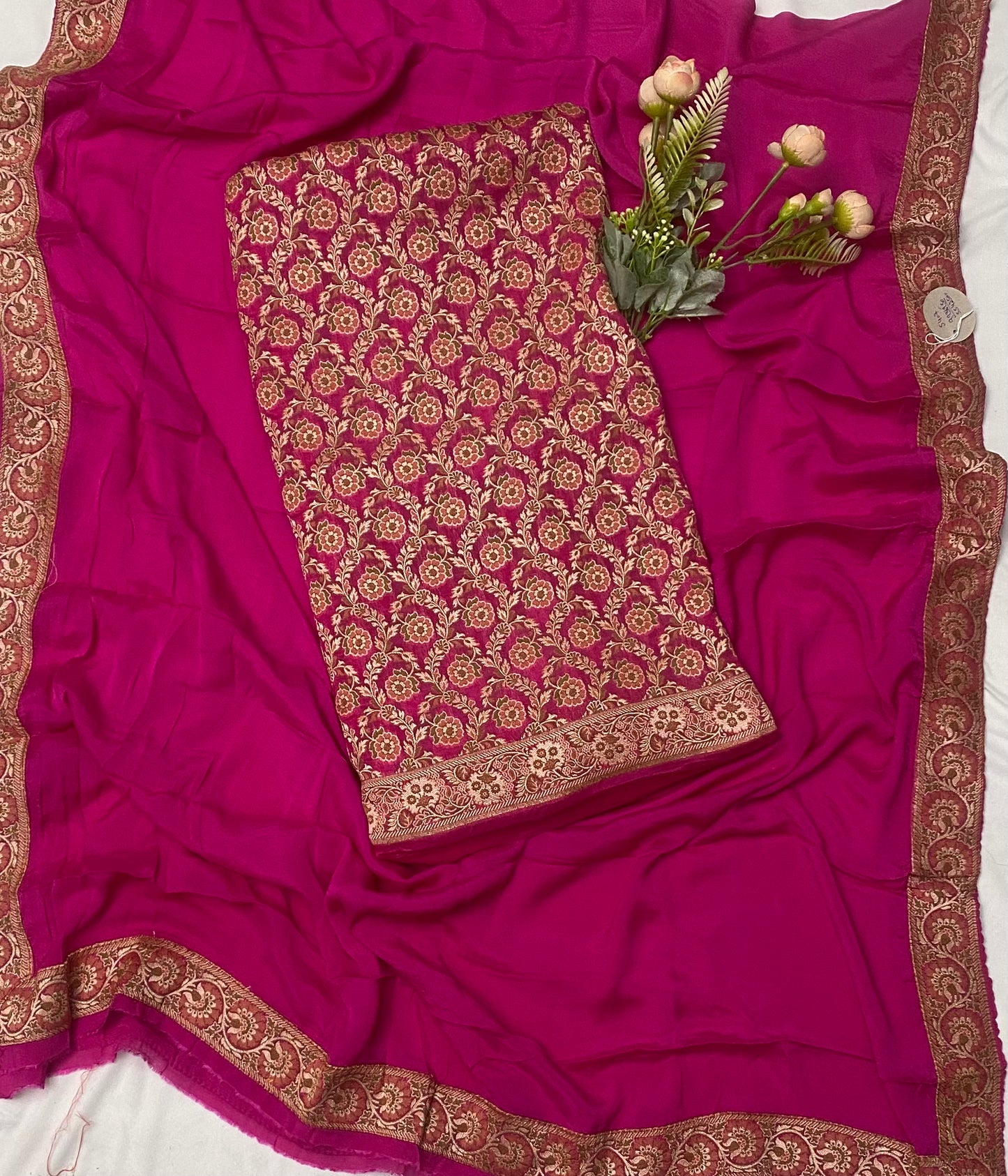 Pure Khaddi Georgette  Magenta Suit Fabric / Banarasi Baithak