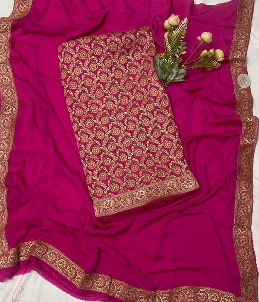 Pure Khaddi Georgette  Magenta Suit Fabric / Banarasi Baithak