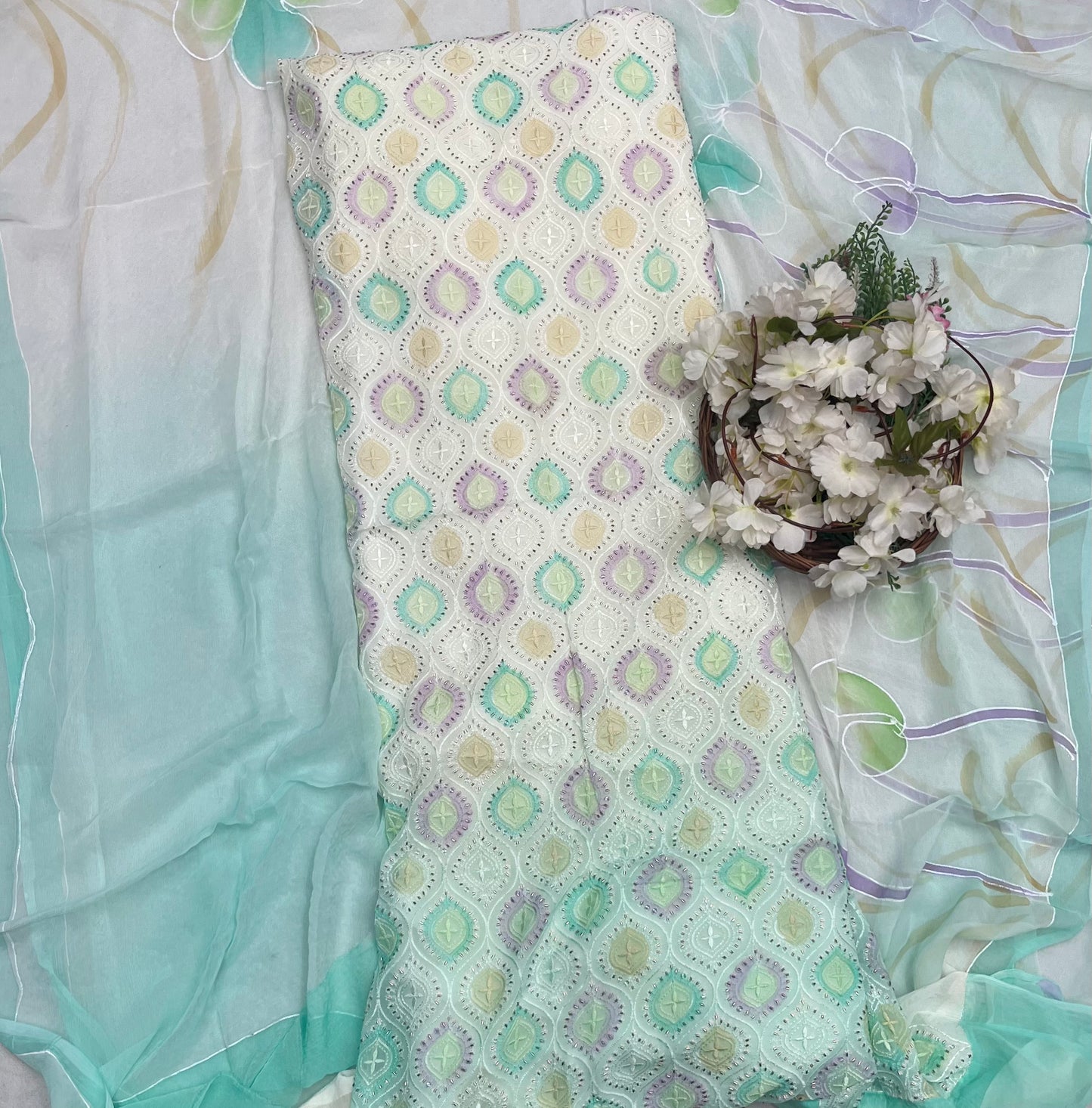 CKC 686 Georgette Sea Green Suit Fabric / CKC Georgette Suits