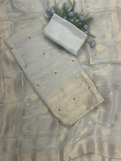 847B Shimmer Banarasi Silver-Grey Suit Fabric/ CKC Banarasi Edit