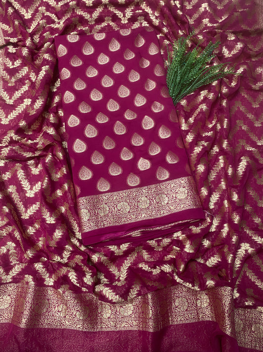 Banarasi Georgette Wine Suit Fabric / Banarasi Baithak