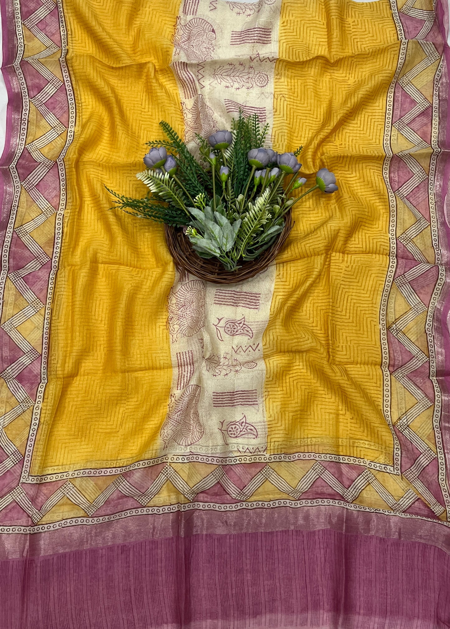 855B Pure Mul Cotton Beige With Pink Suit Fabric / CKC Mul Cotton