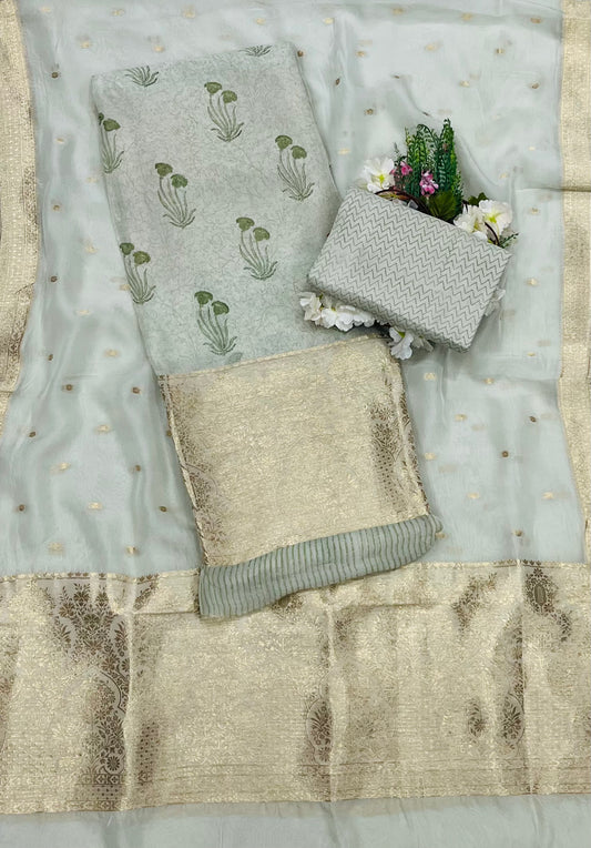 Organza Mustard Light Pista Green Suit Fabric/ CKC Partywear Collection