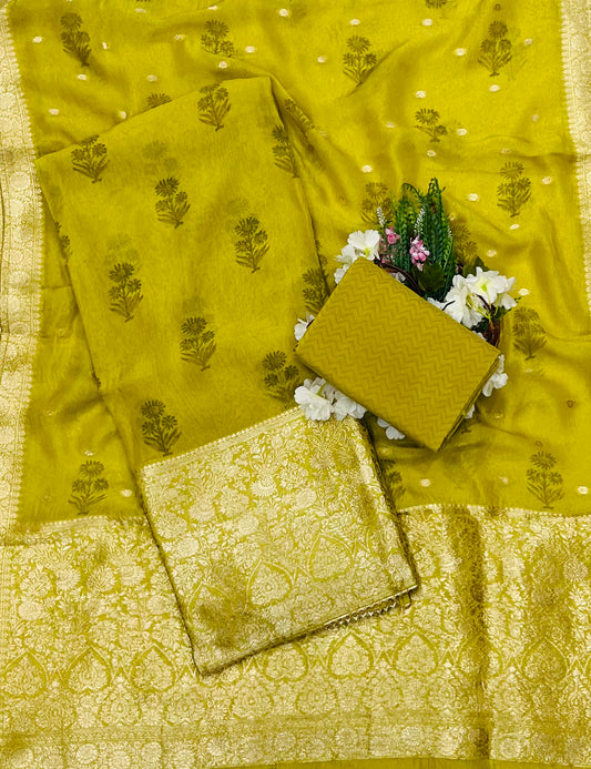 Organza Mustard Green Suit Fabric/ CKC Partywear Collection