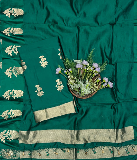 914B Pure Silk Emerald Green Suit Fabric/ CKC Banarasi Edit