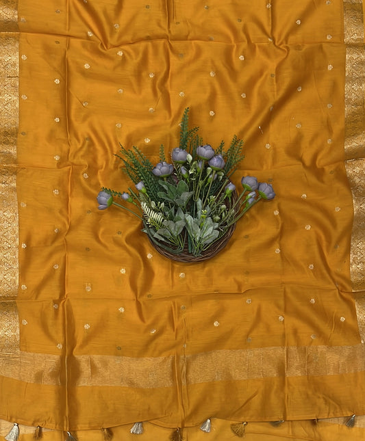 917B Pure Maheshwari Mustard Yellow Suit Fabric / CKC Maheshwari Suits