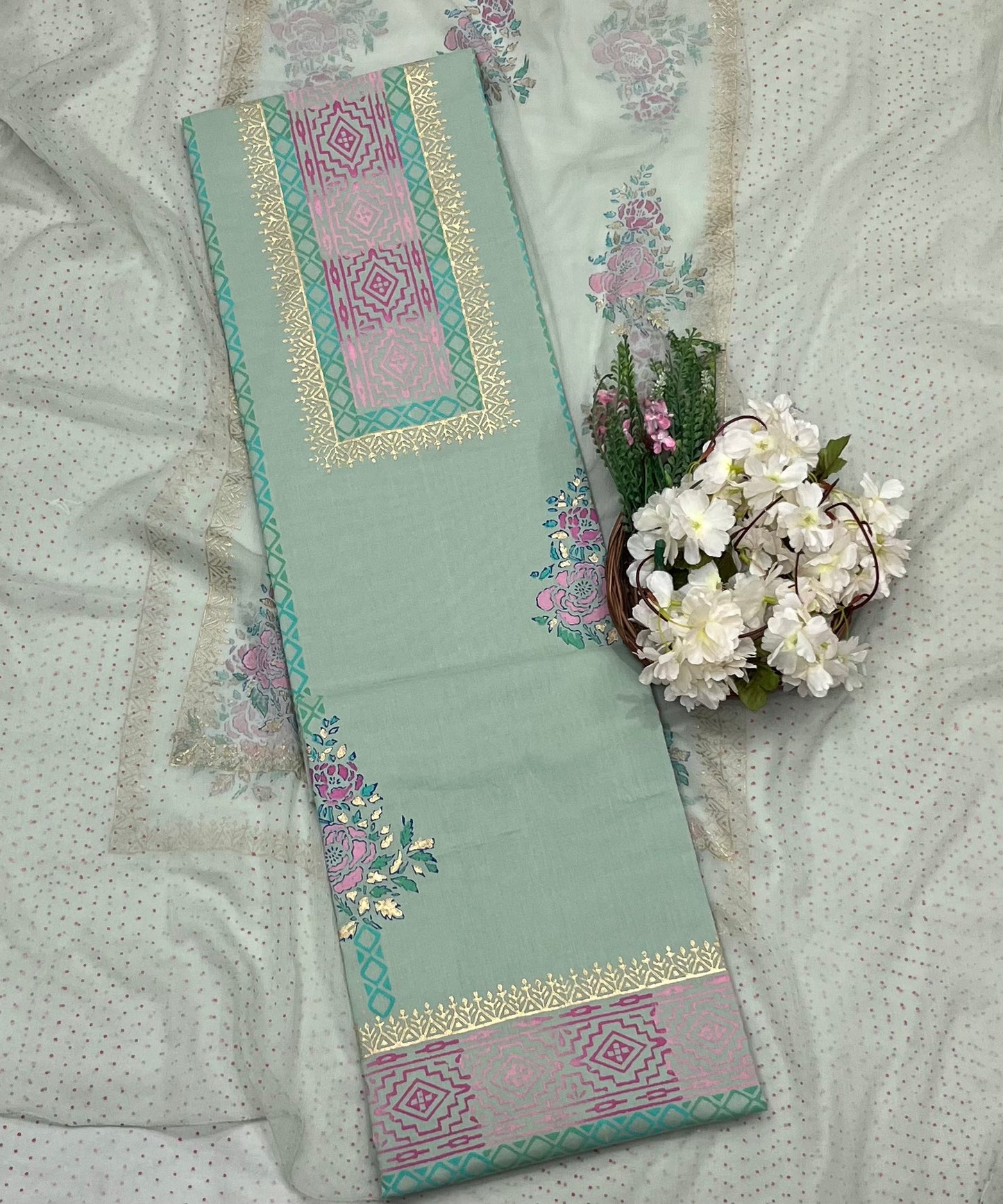 CKC 768 Cotton Dusty Green Suit Fabric / CKC Block Printing Suits
