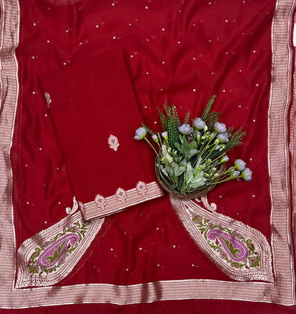 922B Pure Mul Cotton Red Suit Fabric / CKC Mul Cotton