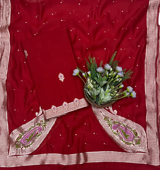 958B Pure Mul Cotton Red Suit Fabric / CKC Mul Cotton