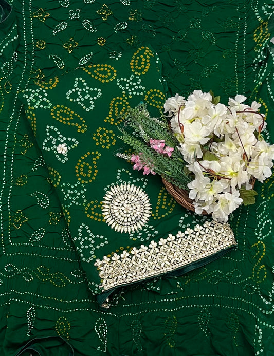 CKC 781 Pure Chinon Crepe Dark Green Suit Fabric / CKC Jaipuri Suits