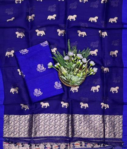 940B Pure Silk Royal Blue Suit Fabric/ CKC Banarasi Edit