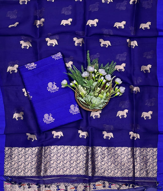 940B Pure Silk Royal Blue Suit Fabric/ CKC Banarasi Edit