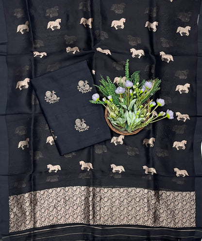 939B Pure Silk Black Suit Fabric/ CKC Banarasi Edit
