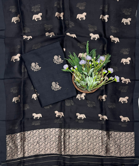939B Pure Silk Black Suit Fabric/ CKC Banarasi Edit