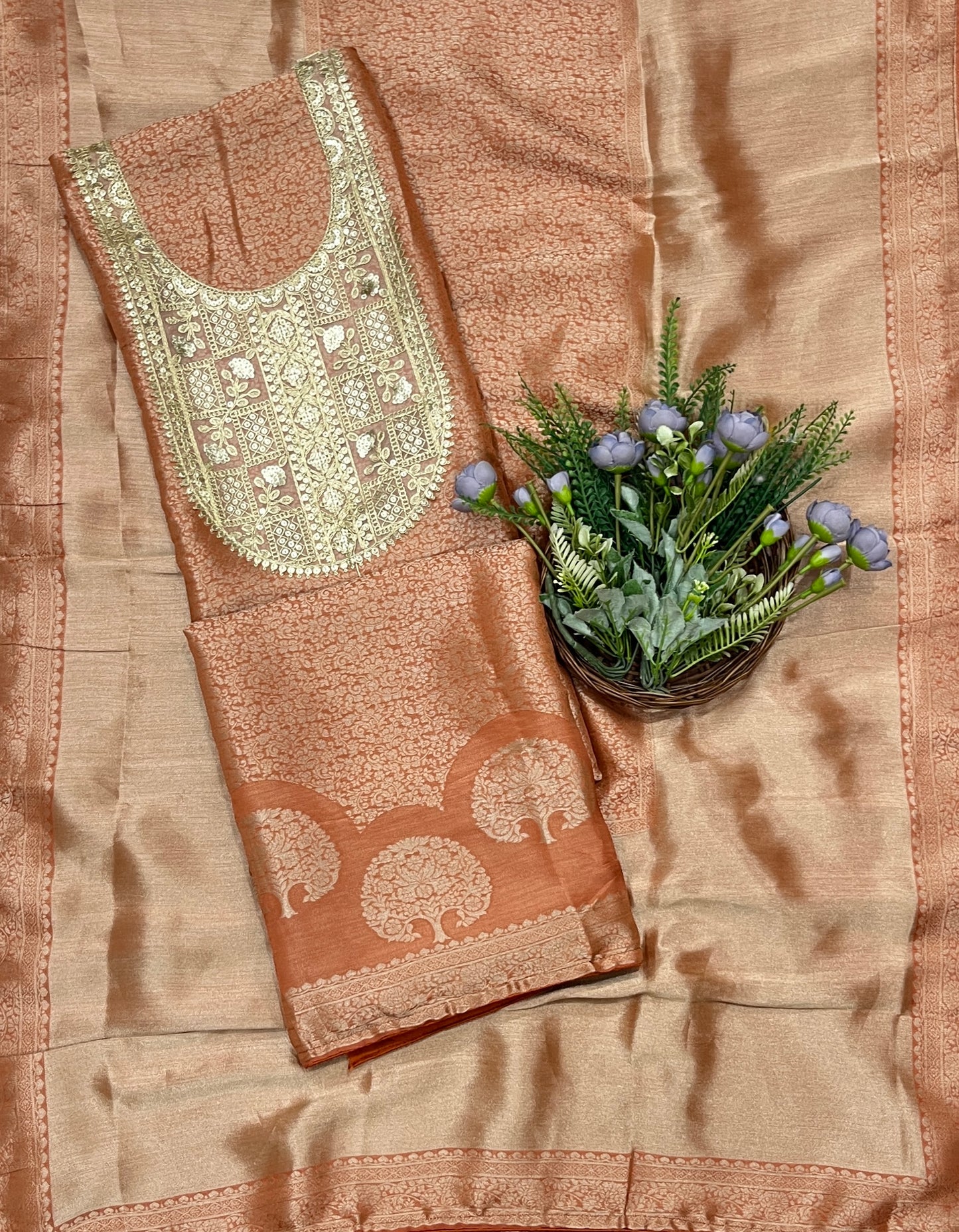 949B Soft Brocade Dusty Peach Suit Fabric / CKC Banarasi Edit