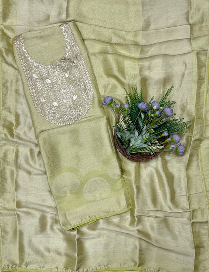950B Soft Brocade Light Sage Green Suit Fabric / CKC Banarasi Edit