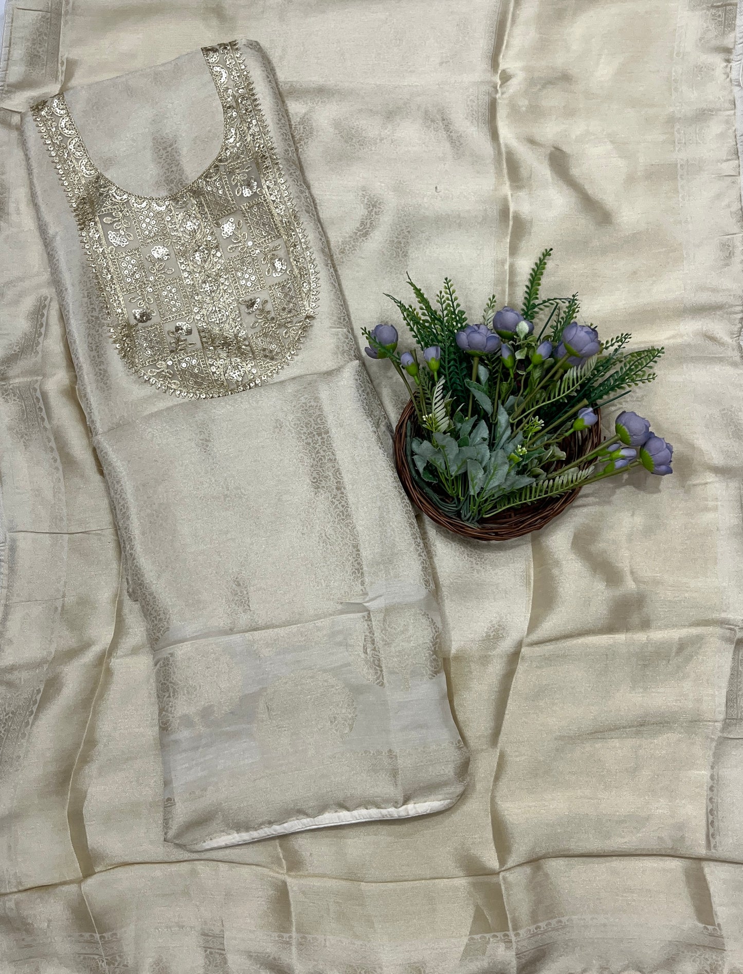 948B Soft Brocade Off-White  Suit Fabric / CKC Banarasi Edit