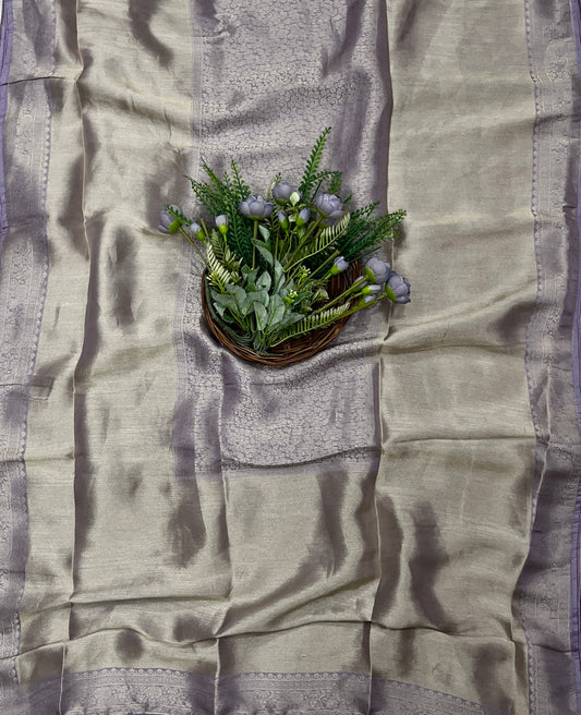 941B Soft Brocade lavender Gray Suit Fabric / CKC Banarasi Edit