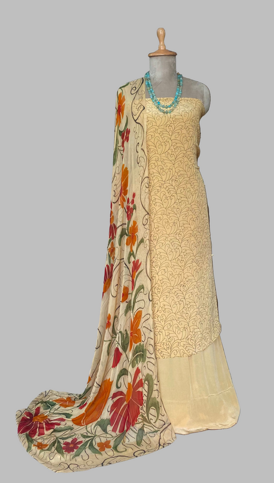 (Pre- Order) Crepe Soil Suit Fabric/ Phoolon Ka Ghar