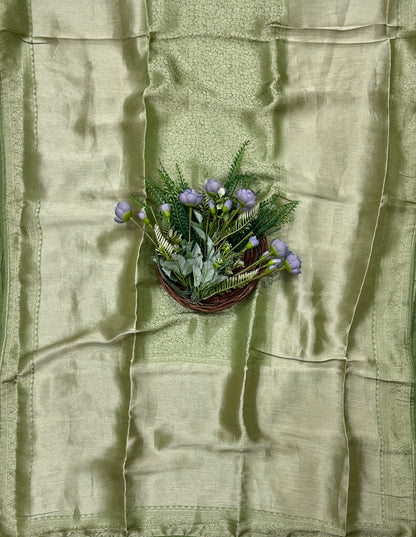 947B Soft Brocade Pista Green Suit Fabric / CKC Banarasi Edit