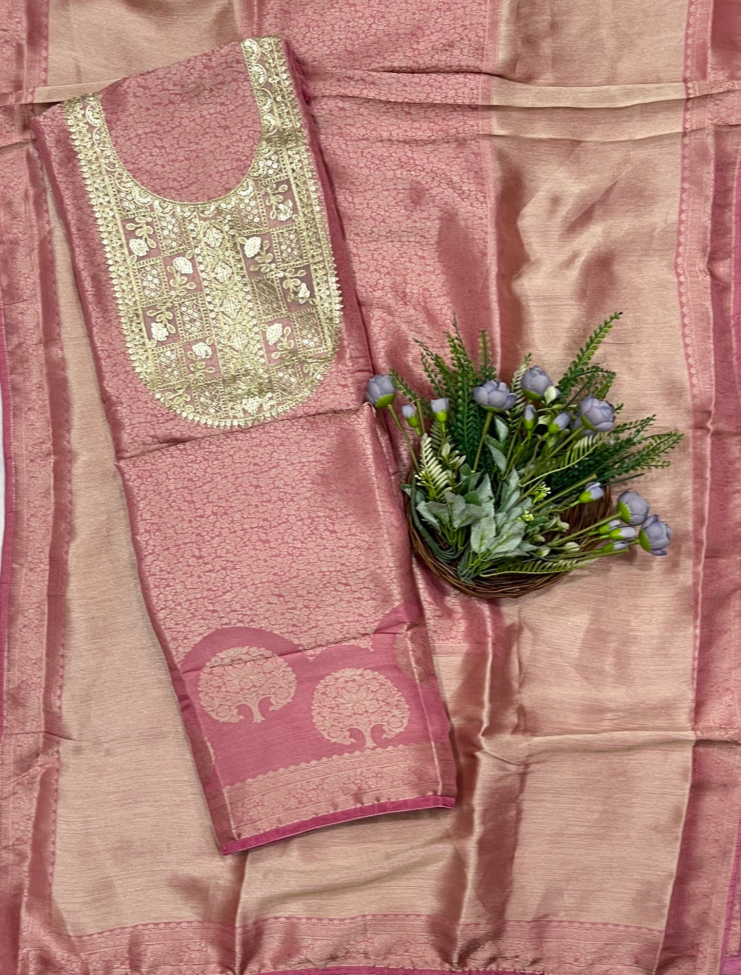 943B Soft Brocade Onion Pink Suit Fabric / CKC Banarasi Edit