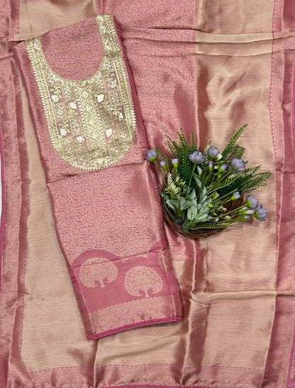 943B Soft Brocade Onion Pink Suit Fabric / CKC Banarasi Edit