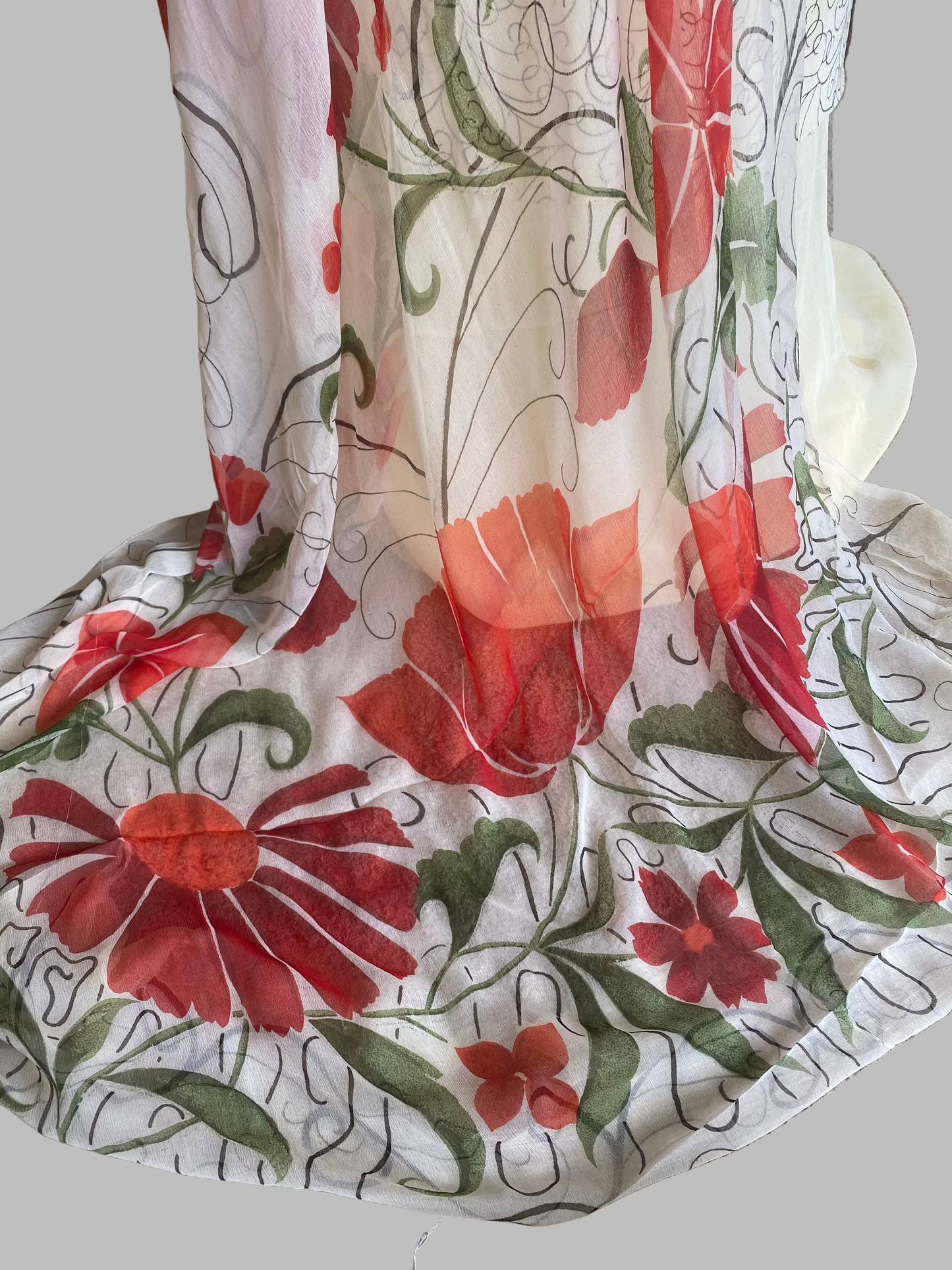 Crepe Off White Suit Fabric/ Phoolon Ka Ghar