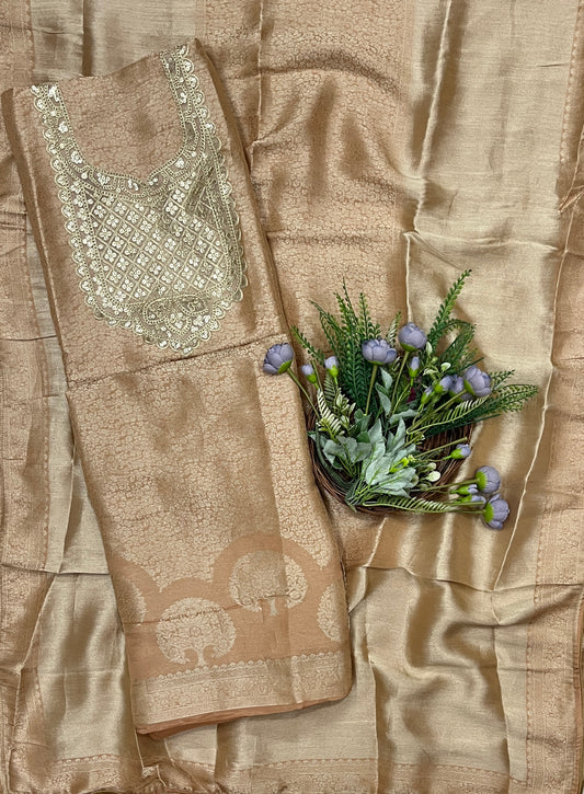 942B Soft Brocade Rose Gold Suit Fabric / CKC Banarasi Edit