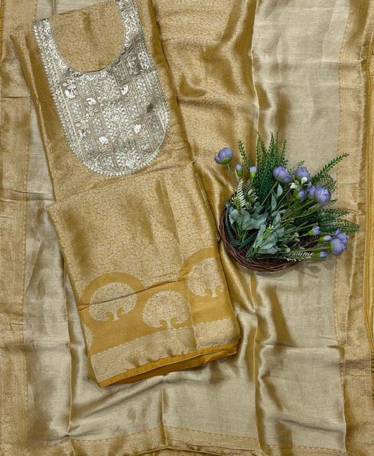 945B Soft Brocade  Mustard Yellow Suit Fabric / CKC Banarasi Edit