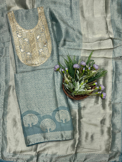 946B Soft Brocade Teal Blue Suit Fabric / CKC Banarasi Edit